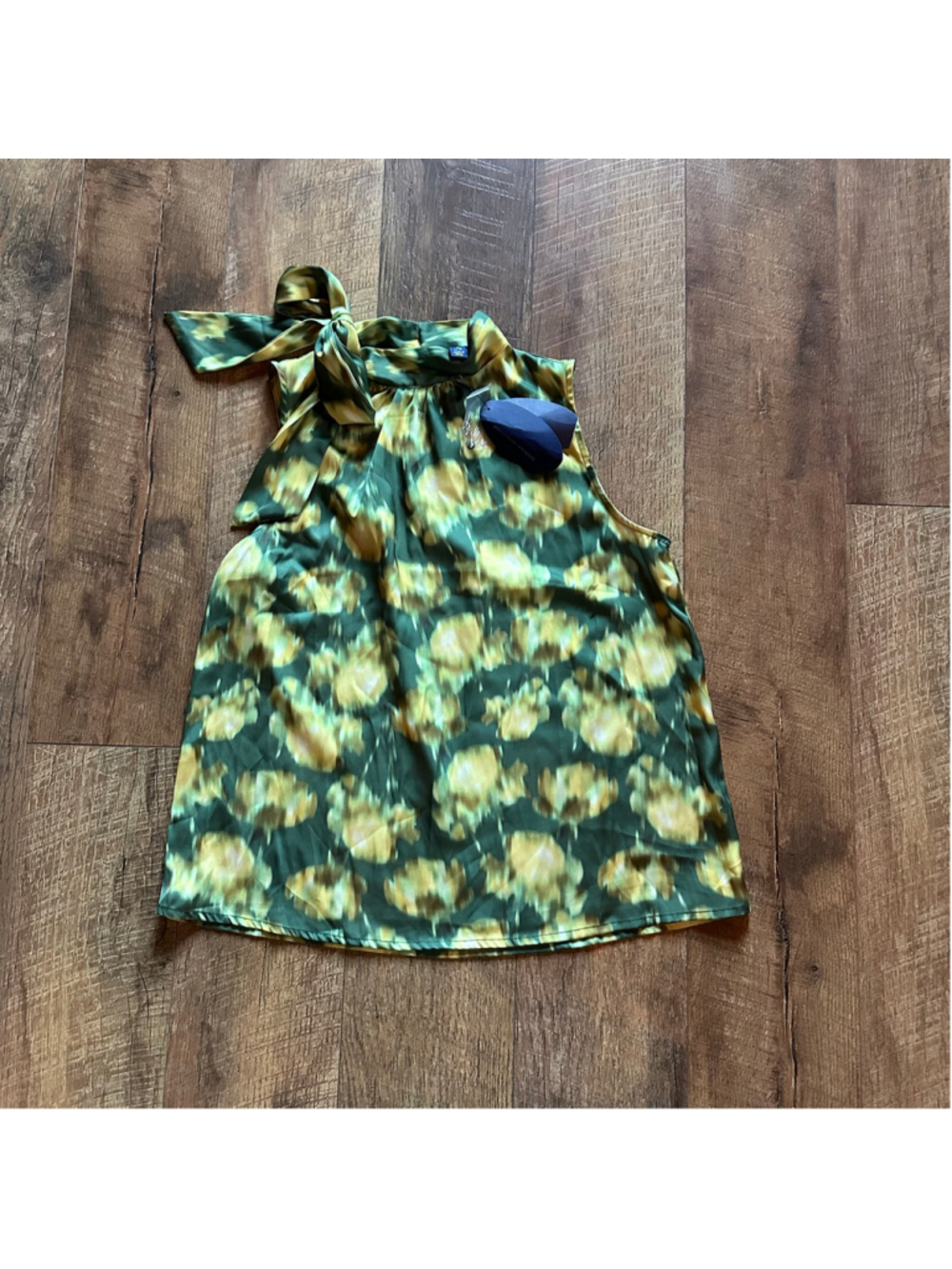Women's SCOOP Green Yellow Floral Sleeveless Blouse Size S